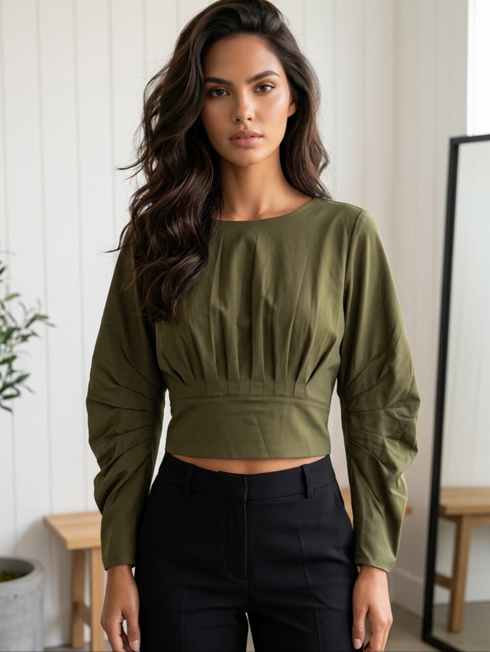 NWT Kenneth Cole Olive Green Pleated Blouse
